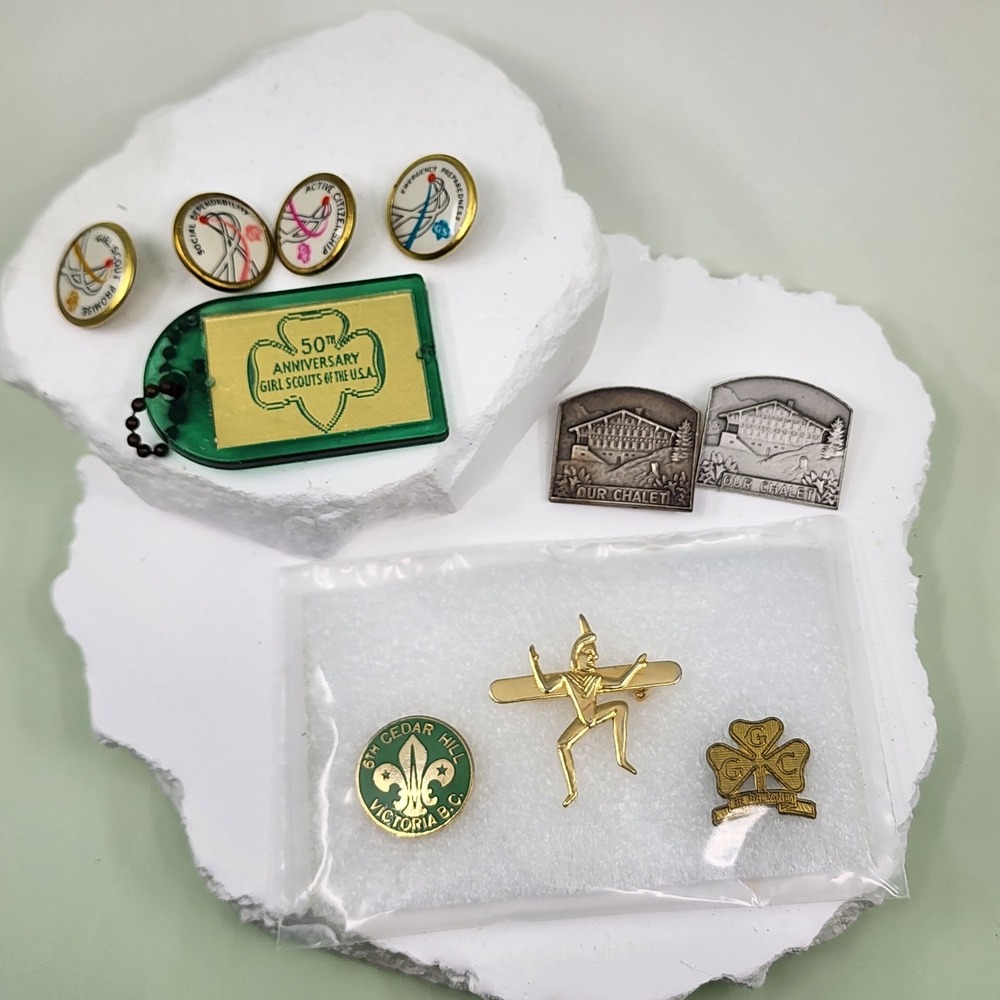 Girl Scouts Vintage Pin Lot 50th Anniversary Our Chalet Cedar Hill Memorabilia